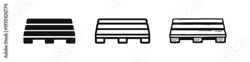 Shipping Pallet Icons Set: Solid, Outline, and Sketch Styles for Logistics and Storage Concepts