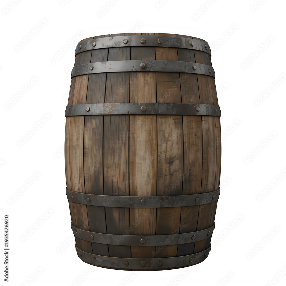 Obraz premium A wooden barrel with metal bands