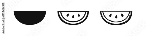 Watermelon Slice Icons Set. Solid, Outline, and Hand-Drawn Styles for Fruit and Summer Themes.