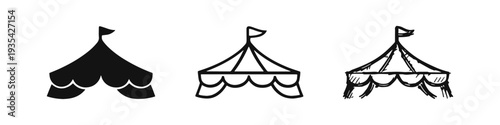 Circus Tent Icon Set - Big Top Marquee Silhouette, Outline, and Sketch for Fair and Festival