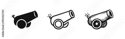 Circus Cannon with Lit Fuse Icon Set (Angled View)