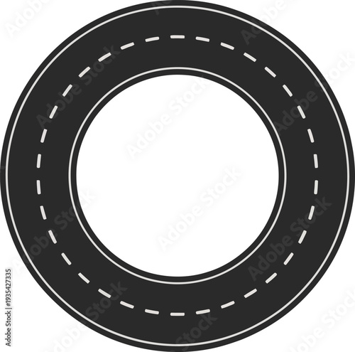 Circular road or racing track top view. Highway circle asphalt vector illustration.
