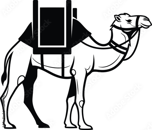 Camel with saddle standing side profile desert animal transport travel symbol. Vector illustration
