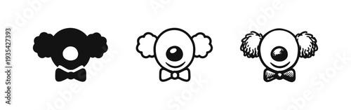 Happy Clown Face with Bowtie Icon Set