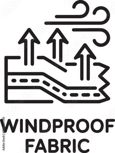 Windproof fabric symbol with upward arrows indicating air resistance protection