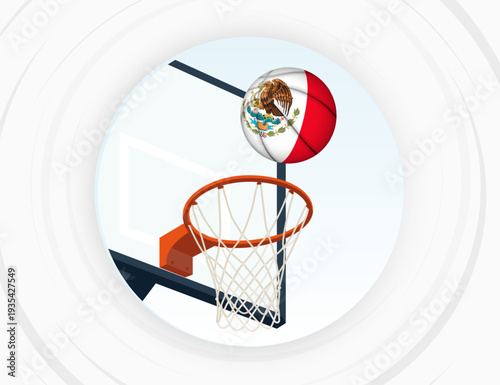 Mexico Flag Themed Basketball in Motion, Scoring Moment in Basketball Game.