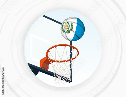 Guatemala Flag Themed Basketball in Motion, Scoring Moment in Basketball Game.