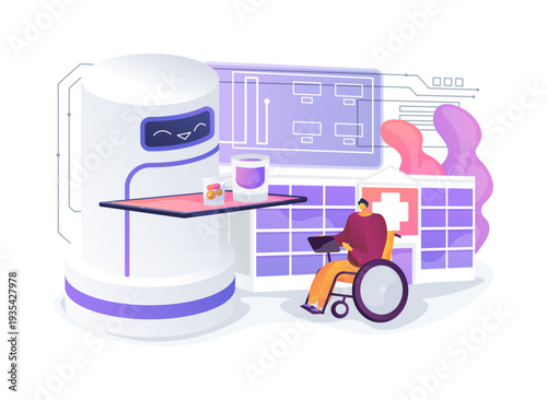 Telepresence Nursing Robot abstract concept vector illustration.