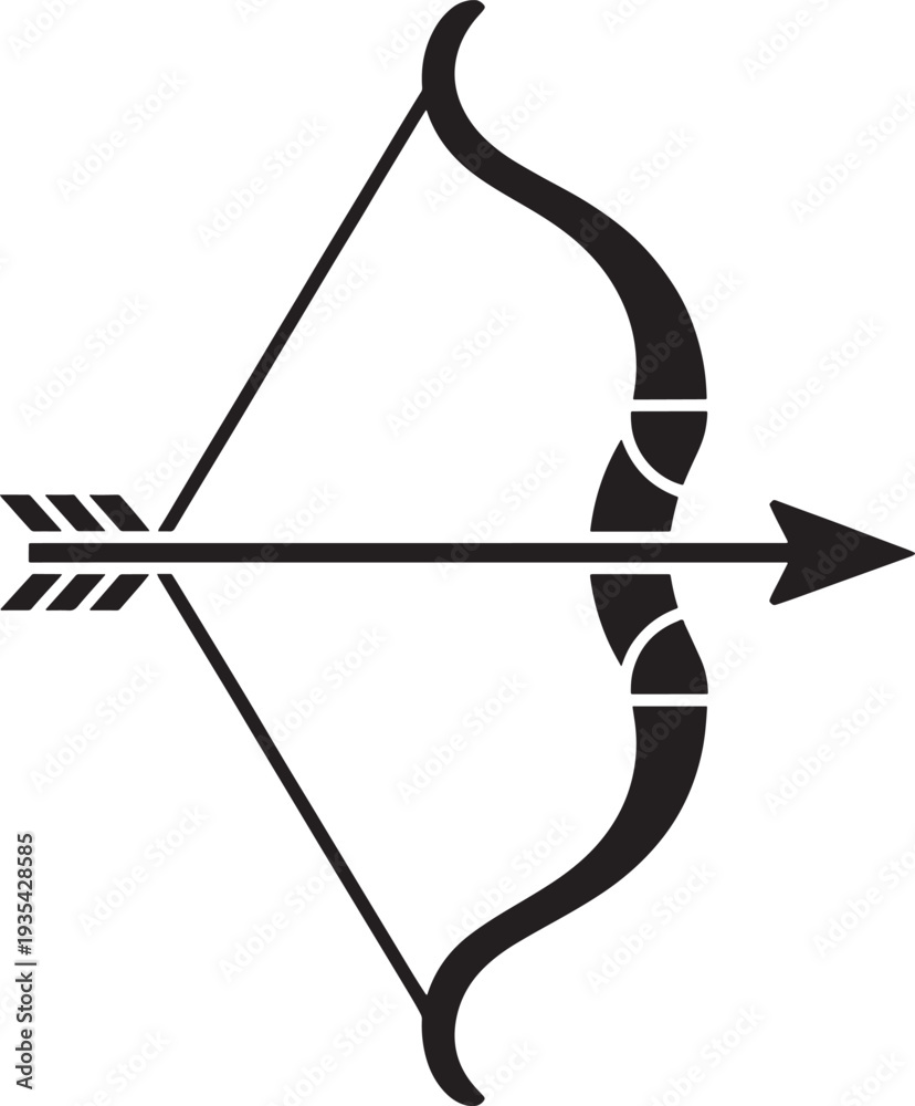 Fototapeta premium Bow and Arrow Emblem Black Outline Graphic