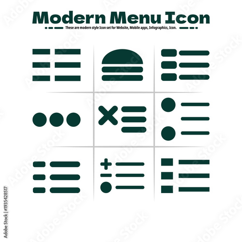 Modern Menu and Navigation Icons Illustration for Website and Mobile Interface Design