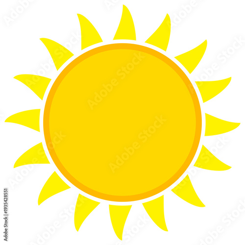 Yellow sun illustration. Abstract design of a shining sun in a flat style.	