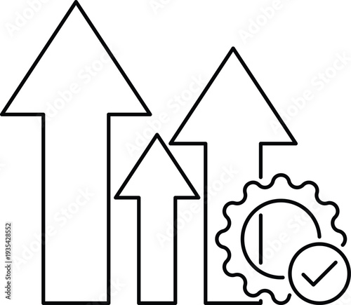 Icon of growing success with arrows and gear
