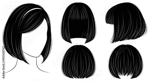 Stylized Bob Haircut Views Front Side Back Top.
