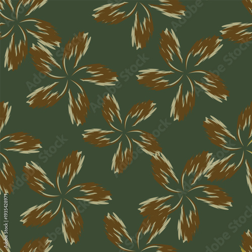 Seamless floral pattern, liberty ditsy print with cute large botany in retro folk style. Beautiful botanical design of hand drawn wild plants: flowers, leaves on black background. Vector illustration