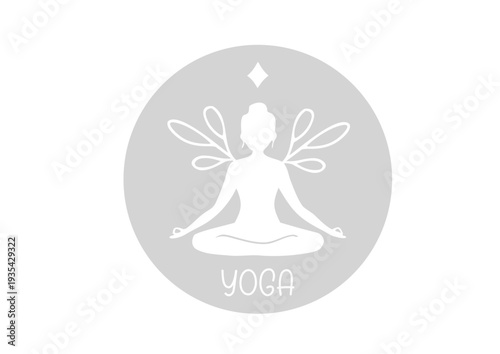 Yoga Logo with Meditation Silhouette - Minimalist Wellness Badge with Lotus Pose and Wing Elements for Studio Branding