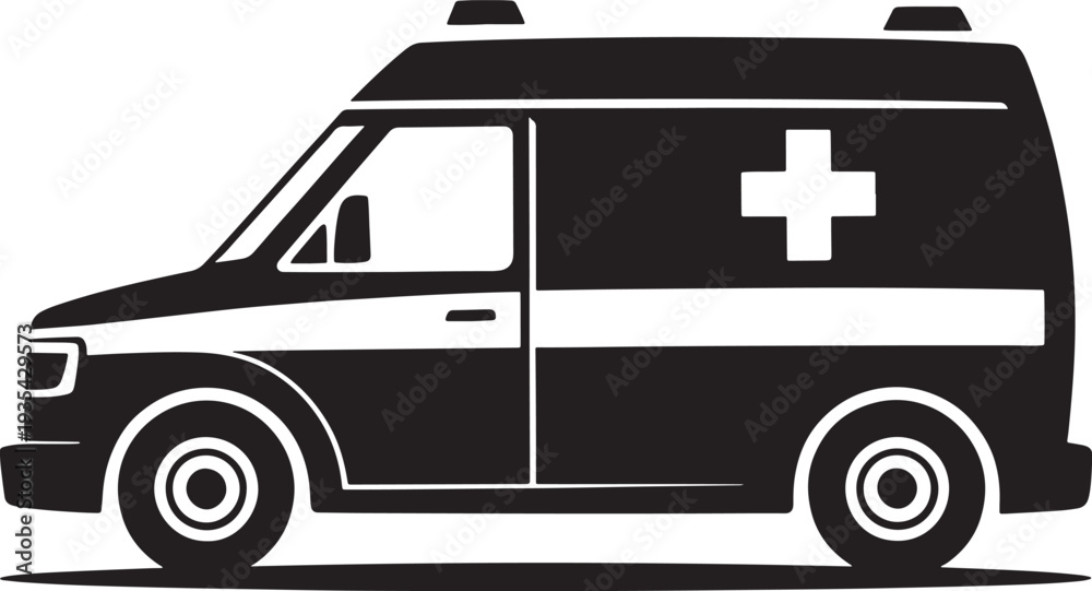 Fototapeta premium Minimalist Black Ambulance Icon with Medical Cross