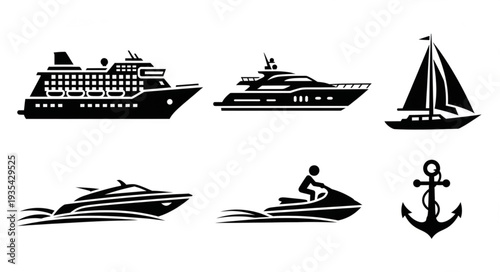Collection of Nautical Vessels and Anchor Icons.