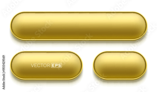 Realistic set of blank golden buttons with rounded corners.
