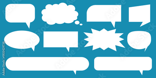 A set of chat box designs for comments on social media or comics. Vector designs of speech bubbles, text boxes, and conversation chat columns in comics.	