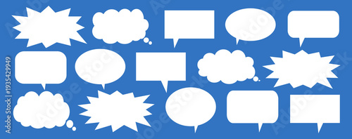 A set of chat box designs for comments on social media or comics. Vector designs of speech bubbles, text boxes, and conversation chat columns in comics.	