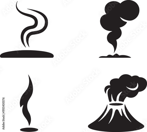 smoke, steam and volcanic eruption icons
