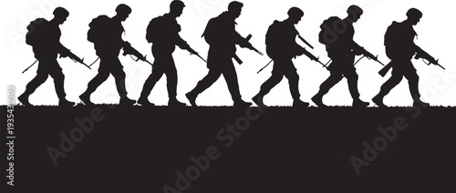 soldiers marching with rifles and gear Silhouette
