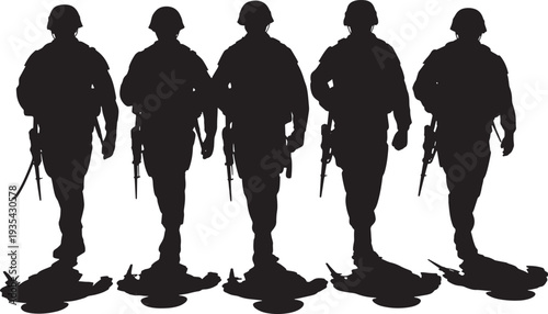 soldiers walking in formation with rifles Silhouette