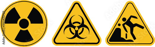 Radiation biohazard and slippery floor warning signs