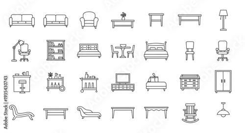 Collection of Hand Drawn Furniture Icons and Symbols.