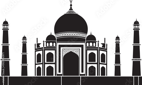 Taj Mahal Black and White Indian Wonder Icon