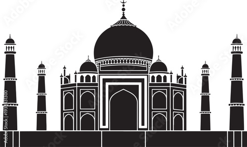 Taj Mahal Solid Black Silhouette India Landmark Icon