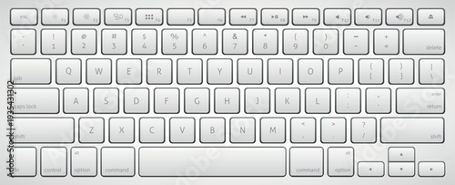 Modern white computer keyboard vector illustration top view