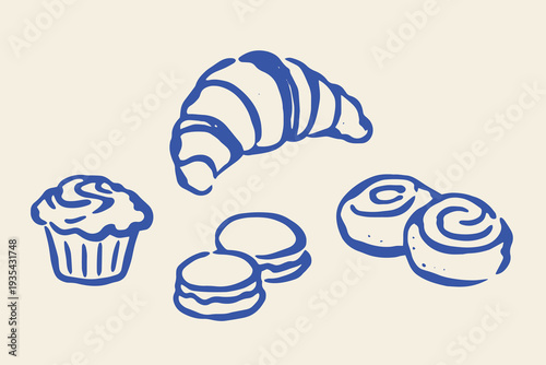 Bakery pastries icons doodle sketch set vector illustration