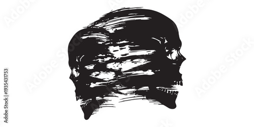 Abstract Black Skull Illustration with Brushstroke Texture.