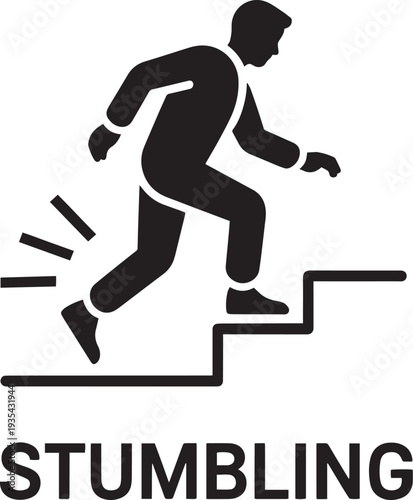 Silhouette of person stumbling and losing balance on stairs isolated on transparent background
