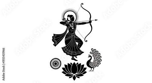 A black and white image of a person with a bow and arrow