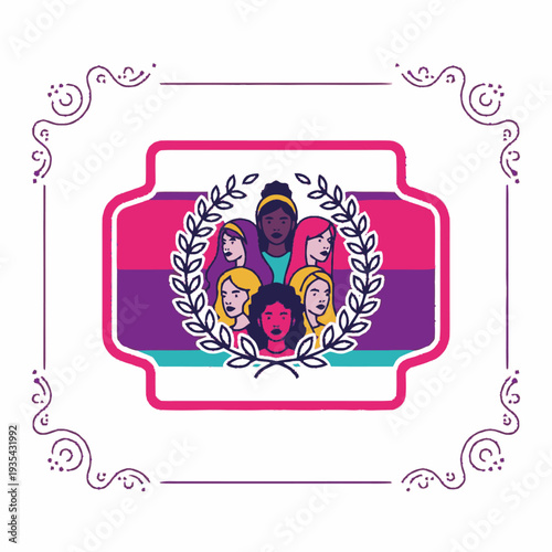 Diverse Faces Surrounded by Laurel Wreath.