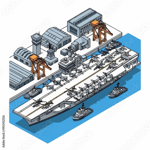Aircraft Carrier Naval Base with Ships.