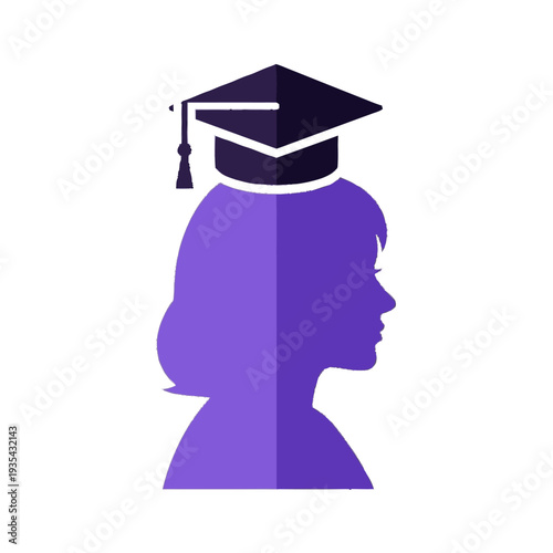Graduate Woman Silhouette Profile Illustration.
