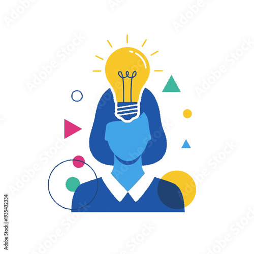 Woman with Light Bulb Head Idea.
