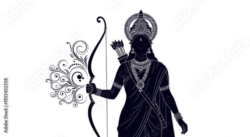 A silhouette of a person wearing a crown and holding a bow and arrow