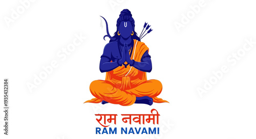 Ram navami indian festival logo with blue and orange colors
