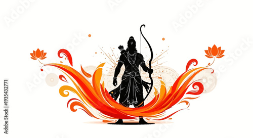 A hooded archer stands amidst vibrant orange and red flames