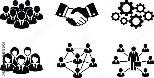 Business icons representing teamwork collaboration and organizational structure vector illustration