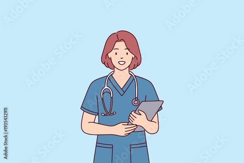 Female doctor with stethoscope for March 8 women in science and International Women's Day healthcare equality and professional medical career