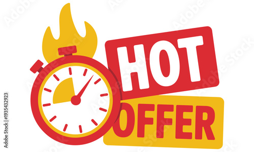 Limited time hot offer promotion with a stopwatch symbolizing urgency and a limited time deal available now for customers to grab.