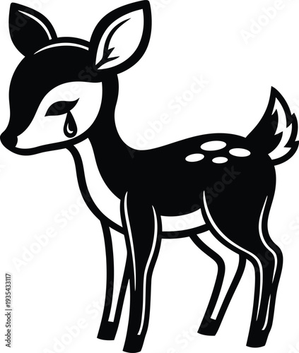 Sad baby deer fawn with tear drop crying animal illustration. Vector illustration