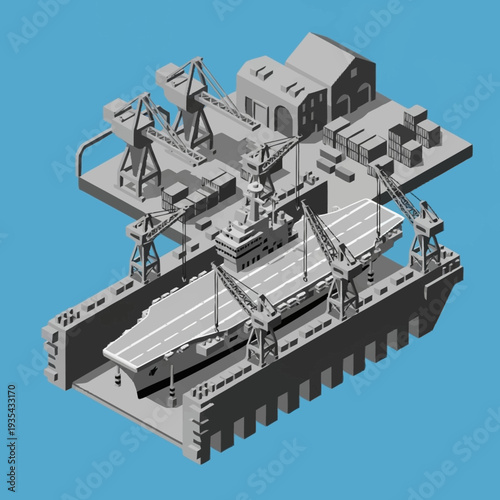 Isometric 3D Rendering of Industrial Cargo Ship.