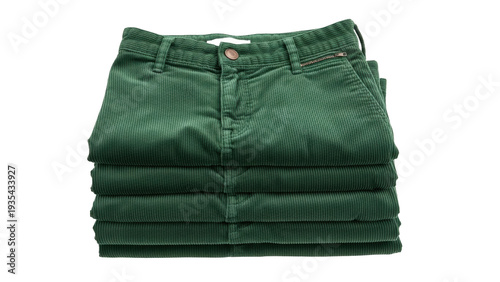 Konstfotografi Isolated stack of trendy green corduroy pants or trousers for men and women fash