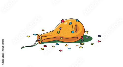 Deflated Balloon Vector, Party Over, Isolated on Transparent Background: Sad, Failure, Letdown, Empty, Celebration Ended, Cartoon Illustration, Graphic Resource